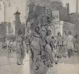 City Traffic King's Cross, office girls no.2 Pencil, pen and ink and wash on paper24 x 26cm (9 1/2 x 10 1/4in.) Drawn in 1947 by Anthony Gross, Pencil, pen and ink and wash on paper24 x, sold Apr 2018