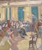 Manchester Choral Society Rehearsal, 1940 by Harry Rutherford, Oil on canvas, with a portrait sketch verso, sold Apr 2018