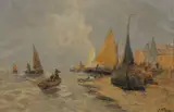 Shipping off the Dutch coast Oil on canvas Signed lower right 69 x 106cm (27 1/8 x 37 3/4in.) by Hans Johann Wagner, Oil on canvas, offered Apr 2018
