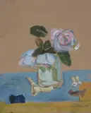 Still life of flowers in a vase Oil and by Sven Berlin, Oil and pencil on brown paper, offered Apr 2018