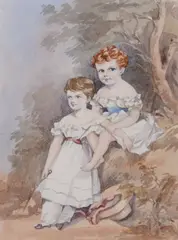Study of two little girls Watercolour 36 by Caroline Vernon, Watercolour, offered Apr 2018