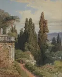 A Cardinal in a Roman landscape Watercolour Signed, inscribed and dated Rom 1871 lower left 36 x 29cm (14 18 x 11 3/8in.) by Karl Lindemann-Frommel, Watercolour, sold Apr 2018