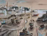 Boats at low tide Watercolour and by Walter Goetz, Watercolour and pencil, heightened with white, sold Apr 2018