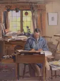 George Soper at his desk Oil by Eileen Soper, Oil on canvas, sold Feb 2018