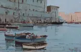 Boats on a canal Oil by Roy Petley, Oil on canvas, sold Feb 2018