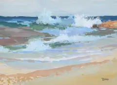 Sea Evening Light Oil on paper Signed with intials lower right 20 x 27cm (8 x 10 3/4in.) Donald McIntyre was born in Leeds in 1923 to Scottish parents by Donald McIntyre, Oil on paper, sold Feb 2018