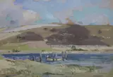 Anglers on a loch in a landscape by Albert Ernest Bottomley, gouache, offered Jun 2021