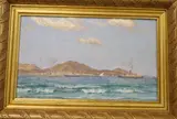 Shipping off Las Palmas c.1908 by Charles Dunlop Tracy, oil on board, sold May 2021