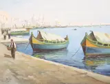 Valetta harbour by Albert Delia, oil on canvas, sold May 2021