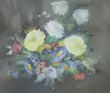 Still life study of mixed flowers by William Rayworth, oil, sold May 2021
