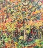 Woodland scene, inscribed verso, 59 x 53cm., unframed by Llewellyn Petley-Jones, oil on board, sold May 2021