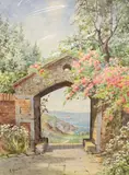 A Garden of Memories' and 'Old Monastery Gate' and another watercolour by Muriel K by Kathleen Howitt, watercolour, sold May 2021