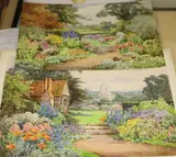 In an Old World Garden' and another of a garden path with flower borders and distant landscape by Theresa Sylvester Stannard, watercolour on board, sold May 2021