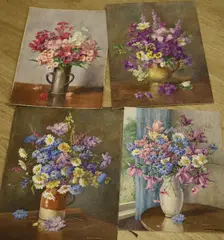 On board and paper by Edith Alice Andrews, watercolor, sold May 2021