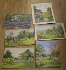 Woodland scene with bluebells and five other watercolours of by Edith Alice Andrews, watercolor, sold May 2021