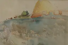 Field and haystack by Robert Purvis Flint, watercolour, sold May 2021