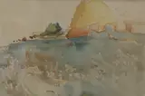 Field and haystack by Robert Purvis Flint, watercolour, sold May 2021