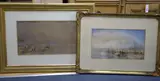 Continental waterside town and Swiss lake scene, both signed, 26 x 46cm and 29 x 52cm by Edward Tucker, watercolor, sold May 2021