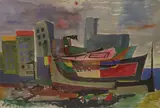 Offset lithograph in colours by William Gear, lithograph, sold May 2021