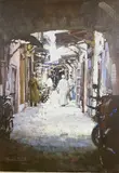 The Soukh, Marrakesh by Dennis Syrett, 1995, oil on canvas, sold May 2021
