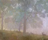 Early morning, Richmond Park by Nicholas Verrall, oil on board, sold May 2021