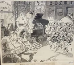 Pop Groups, Hidden Wives ... by Joseph Lee, ink and wash, sold May 2021