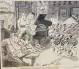 Pop Groups, Hidden Wives ... by Joseph Lee, ink and wash, sold May 2021