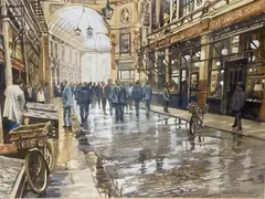 Leadenhall Market by Bert Wright, watercolour, sold May 2021