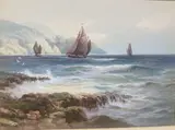 Fishing boats along the coast by Rubens Southey, watercolour, offered May 2021