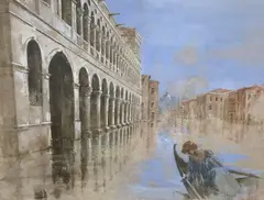 Quiet canal by Michael Hyam, watercolour and gouache, sold May 2021