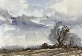 Trees and clouds in a landscape by Edward Wesson, watercolour, sold May 2021