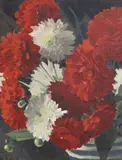 Still life of carnations in a vase by Cedric Chater, oil on canvas, sold May 2021
