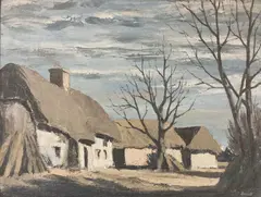 Thatched cottages by George Bissill, oil on canvas, sold May 2021
