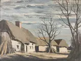 Thatched cottages by George Bissill, oil on canvas, sold May 2021