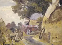 Farm scene by Ronald Ossory Dunlop, oil on canvas, sold May 2021