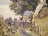 Farm scene by Ronald Ossory Dunlop, oil on canvas, sold May 2021