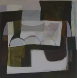 Untitled abstract, label verso, 26 x 26cm Harvey Nichols Art Supermarket label verso by Ann Davies, mixed media, sold May 2021