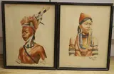 Studies of a Naga man and woman, Homalin Upper Chindwin by Yatanabon MgSu, watercolor, sold May 2021