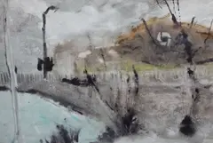 Misty Day, label verso, 58 x 78cm by Richard Elliot, watercolour, sold May 2021