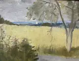 Summer landscape by Diana Low, oil on board, sold May 2021
