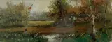 Landscape, label verso, 6 x 15cm by Jose Ferrandiz Esteve, oil on card, sold May 2021