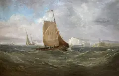 Luggers off Eastbourne by W. Cutler, 1896, oil on canvas, sold May 2021