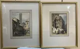 2 watercolours, Bologna and a French market stall, initialled and dated 1828 verso, 26 x 18cm and 23 x 16.5cm by William Henry Harriott, 1828, watercolor, sold May 2021