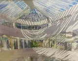 Architectural study - Interior Whitefriars by Olwen Jones, watercolour, sold May 2021