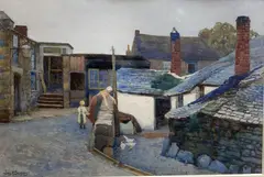 Feeding the geese by John Mallard Bromley, watercolour, sold May 2021