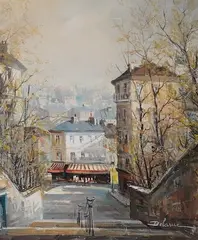 The Corner Cafe’ by Lucian Delarue, oil, sold Oct 2026
