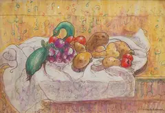 Still life of vegetables by William de Belleroche, oil, sold Oct 2026