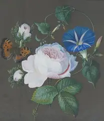 Butterfly amongst flowers by Henry Thomas Lock, watercolor, sold Oct 2026