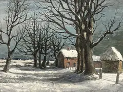 Winter landscape by George Bissill, oil on canvas, sold Apr 2021