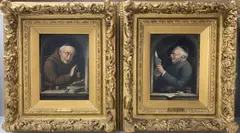 Portrait of a monk and similar companion piece by Carl Schleicher, oil on panel, sold Apr 2021